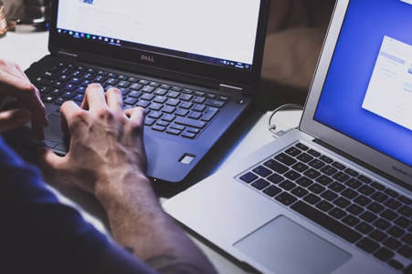 office worker using laptops.